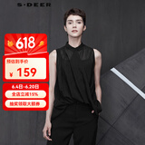 S.DEERsdeer圣迪奥女装轻薄素黑方领不规则裁剪无袖衬衫S19280604 黑色/91 S/160