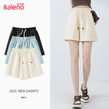 班尼路（Baleno）高腰华夫格三分裤女2025年春夏季女装新款时尚运动风舒适透气短裤