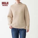 无印良品（MUJI）女式 含牦牛绒羊毛棱纹编织 高圆领宽版毛衣 长袖针织衫 燕麦色 M -L （165/88A）