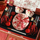 玫瑰假日餐具套装送闺蜜结婚新婚礼品实用陶瓷碗碟套装订婚礼物 香槟杯碗盘10件套满花礼盒（快至隔日达）