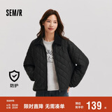 森马（Semir）棉服女灯芯绒翻领菱形格复古2024冬三防宽松轻薄棉衣109724112007