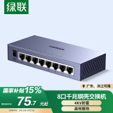 绿联8口千兆交换机钢壳 网线分线器一分二/四/八 4口监控网络交换器转换器小型 企业HUB分流器55467
