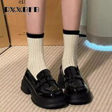 RXXBFB厚底乐福鞋女2025春夏季新款增高女单鞋jk制服配裙子英伦风小皮鞋 亮光黑色 38 (240mm)