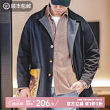 马登工装 美式休闲撞色巴尔玛肯风衣重磅宽松中长款大衣外套男春季 藏青色 L
