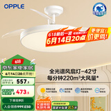 欧普（OPPLE）风扇灯客厅餐厅卧室简约带LED风扇 高显色隐形升级风量吊扇灯 全光谱42寸白色68瓦三档