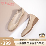 金利来（goldlion）女鞋坡跟皮鞋时尚圆头牛皮浅口一脚蹬单鞋女 G662320016杏色37