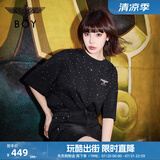 BOY LONDON【满天星】春夏男女同款短袖渐变烫钻印花时尚T恤N01107 黑色 M