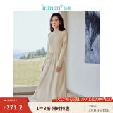茵曼（INMAN）灯芯绒连衣裙春秋女装新品长袖休闲针织礼服中长裙子 淡香杏-18348727 S