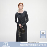 范思蓝恩秋季设计感针织T恤半身裙时尚套装女秋装新款慵懒高腰半身裙女 深灰色（半身裙） M