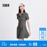 森马连衣裙女收腰衬衫裙复古休闲夏季美拉德纯色短裙101324114030