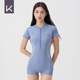 Keep泳衣女士专业连体平角游泳衣竞速保守大码温泉泳装047 鸢尾紫 M