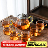 瓷牌茗茶具（cipaiming teaset） 透明玻璃茶具整套套装家用功夫茶壶茶杯会客泡茶器 金色把《八骏壶》6个金把杯