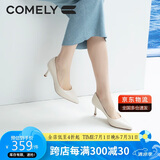 康莉（COMELY）单鞋女春季细跟尖头高跟羊皮软舒适底简约职业工作鞋 米白色 36 