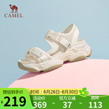 骆驼（CAMEL）动感风织带细闪车缝线魔术贴松糕底运动凉鞋 L23M504136 米色 38