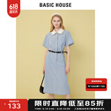 BASIC HOUSE/百家好娃娃领连衣裙女2024夏季新款少女感高端洋气减龄中长裙女 蓝色 M （腰带仅作为搭配展示）