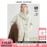 VEGA CHANG连帽羽绒外套女中长款2025冬新款白鸭绒哑光皮面包服羽绒服  米杏色中长款（寒冬区域推荐） S
