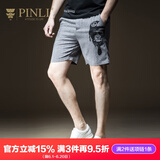 品立（PINLI）休闲短裤男士潮流印花修身五分裤夏季薄款沙滩裤子 灰色 L175