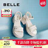 百丽（Belle）厚底增高凉鞋女2025夏季新款商场同款真皮质感凉鞋D7Z2DBL5 米白 35