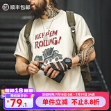 马登工装美式复古涂鸦字母印花短袖T恤男夏季混纺圆领重磅小众Tee男款 浅杏色 【男士半袖/宽松t恤衫/高街/国内潮牌】 L 【今日下单 顺丰包邮】