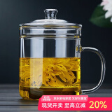 全度（Quandu） 玻璃茶杯玻璃茶缸水杯家用加厚大容量玻璃茶杯带把带盖玻璃杯 透明款700ML（含内胆）