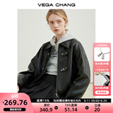 VEGA CHANG机车风皮衣女春秋季2025年韩版bf风一字扣PU皮夹克短外套 黑色 S