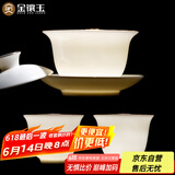金镶玉中国风羊脂玉瓷三才盖碗两小杯手抓壶主人杯敬茶碗分茶功夫茶具