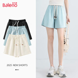 班尼路（Baleno）高腰华夫格三分裤女2025年春夏季女装新款时尚运动风舒适透气短裤