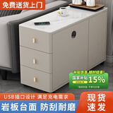 婧卿沙发边柜侧边柜岩板边几桌子客厅家用小户型轻奢现代角几小茶几 奶咖色  三抽无门款60*30*60cm 送货上门+自己安装