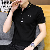 JEEP SPIRIT吉普短袖T恤男夏季短袖男士POLO休闲翻领可定制上衣服 黑色 2XL