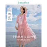 茵曼莱赛尔丝光连衣裙夏女装U领休闲气质显瘦长裙子 洛可可粉 L