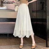 品彩（PinCai）雪纺半身裙女纯色不规则薄款A字裙简约松紧腰裙子 P13QB2011