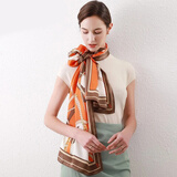 达芬奇密码真丝丝巾女春夏季桑蚕丝绸围巾素绉缎披肩送长辈生日礼物 链条之舞 桔色