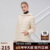 坦博尔轻薄羽绒服女宽松可脱卸帽女士轻薄羽绒外套TD216236 焦香米 160 