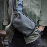 鹿师傅新款真头层牛皮男包高级小方包男士单肩斜挎手拿包通勤休闲手机包 黑色大号 头层牛皮