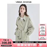 VEGA CHANG风衣外套女2025年春秋新款中长款高级感纯色大衣 豆沙绿 XS