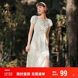 森马（Semir）连衣裙女开叉泡泡袖中长裙夏方领雪纺碎花裙浪漫109324114014
