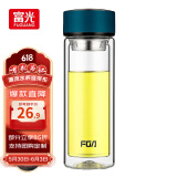 富光双层玻璃杯水杯男女车载家用高硼硅玻璃杯泡茶杯带茶隔玻璃杯子 蓝色 320ml 双层玻璃直杯
