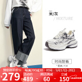 骆驼（CAMEL）【银月】老爹鞋女撞色厚底休闲鞋 L24A283742A 米/灰 37