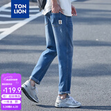 唐狮（TonLion）春夏新款牛仔长裤男港风潮牌宽松休闲直筒裤 中牛仔蓝/无绒款/D款 34
