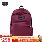 JANSPORT杰斯伯书包轻便双肩包男女旅行包简约背包电脑包学生校园 4QUE04S深紫酒红-侧袋+隔层