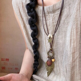 天丂民族风项链新中式旅游裙子项链波西米亚风双层叠戴长款毛衣链配饰 树叶项链