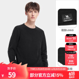 骆驼圆领抓绒衣男款秋季简约保暖长袖T恤情侣款打底衫上衣女 A1W2VV109，黑色，男 XXL