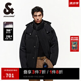 杰克·琼斯（JACK&JONES）男装冬季新款短款男士羽绒服加厚连帽宽松面包服保暖鸭绒上衣外套 黑色E40-1 XL 185