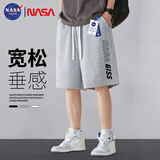 NASA GISS短裤男夏季薄款五分裤宽松学生篮球裤休闲运动沙滩裤 灰色 XL 