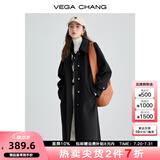 VEGA CHANG毛呢大衣女中长款2025冬新款爱心扣高级感外套 简约黑 M