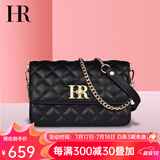 HR赫莲娜女包单肩斜跨包小香风头层牛皮菱格链条包高级感生日礼物 黑色【大号】