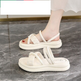 百丽踏踩屎感大码凉鞋女41一43夏季外穿孕妇防滑凉拖鞋一体两穿2025新款 米白 37 (235mm)