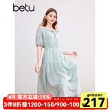 百图betu女装春夏新款连衣裙收腰气质法式复古减龄连衣裙2403D03 浅蓝 M