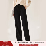 香影阔腿裤女卫裤加绒裤子秋冬季2024新款长裤灰色高腰直筒休闲裤 黑色 M