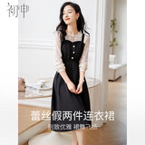 初申春秋长袖连衣裙女法式优雅气质拼接蕾丝中长款裙子S141Q2093